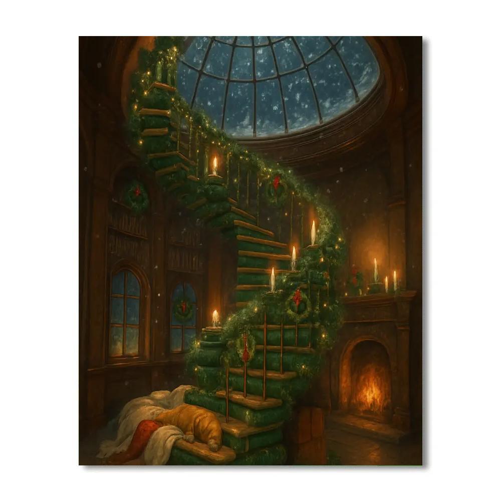 Christmas Spiral Staircase Of Evergreen Books Number painting