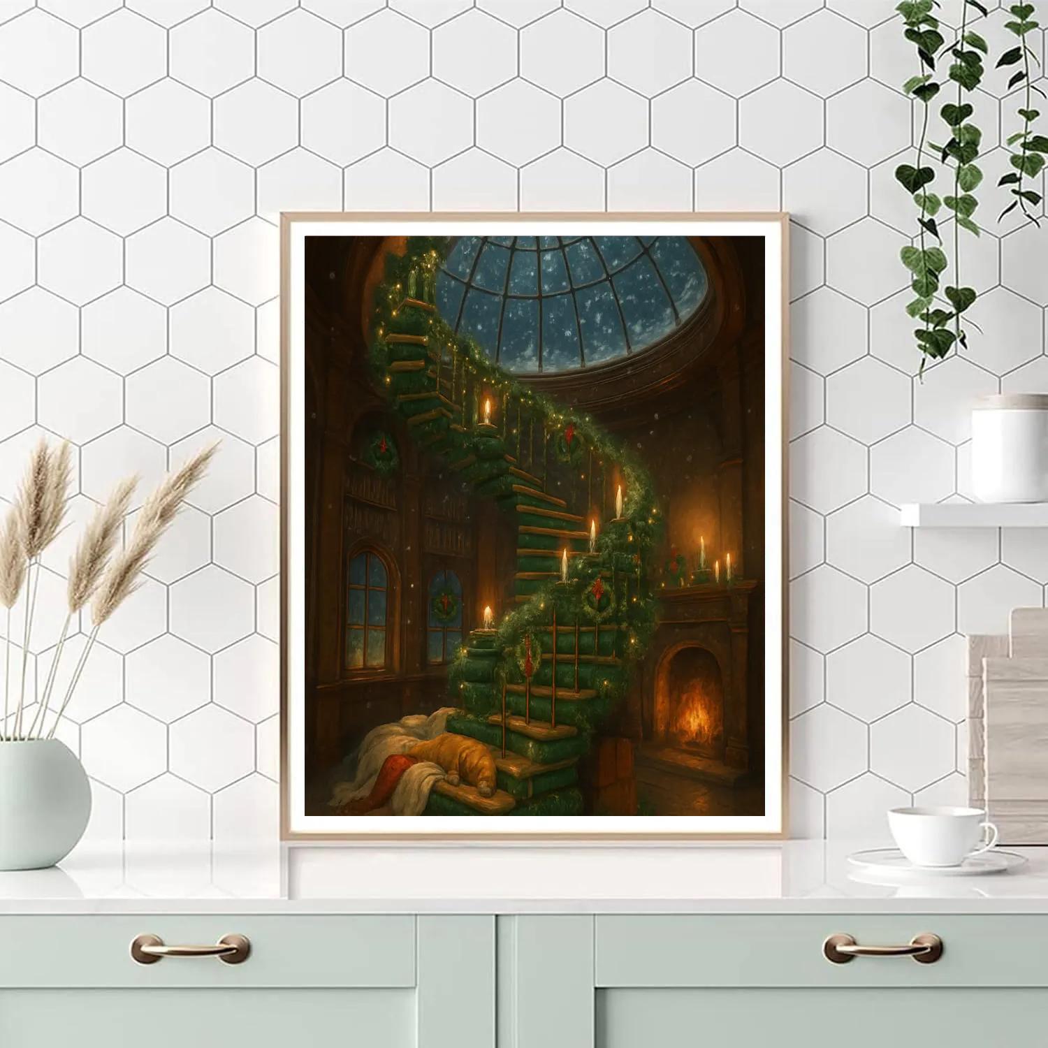 Christmas Spiral Staircase Of Evergreen Books Number painting