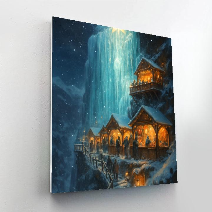 Christmas Night Market On The Frozen Waterfall paint by color