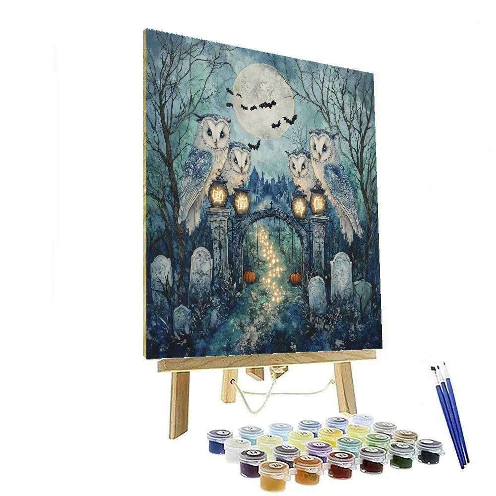 Moonlit Owls With Spooky Lantern Scripts Paint by numbers art
