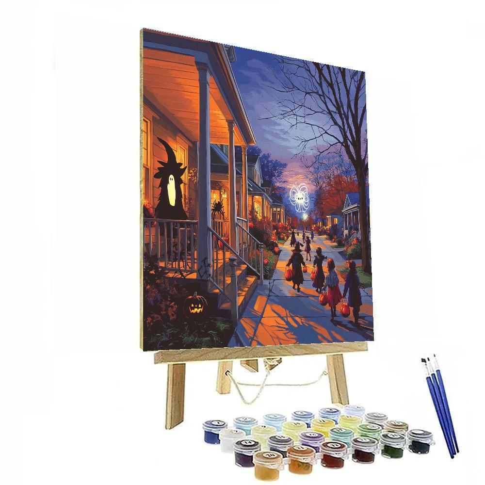 Suburban Doorsteps In Halloween Twilight painting number kit