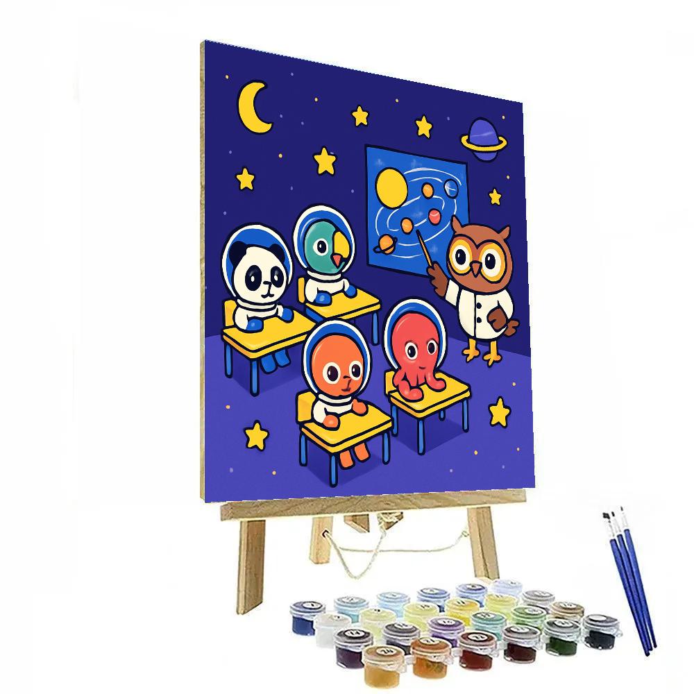 Galaxy Classroom With Space Animal Students Numbered painting kits