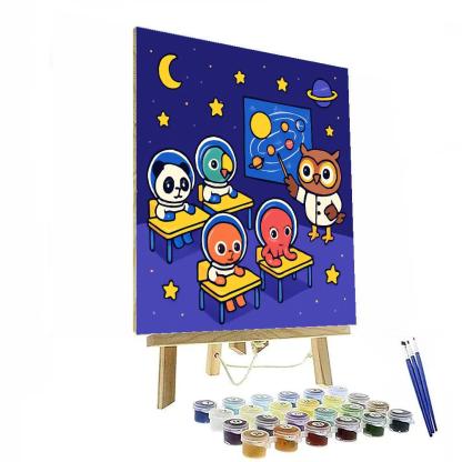 Galaxy Classroom With Space Animal Students Numbered painting kits
