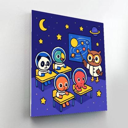 Galaxy Classroom With Space Animal Students Numbered painting kits