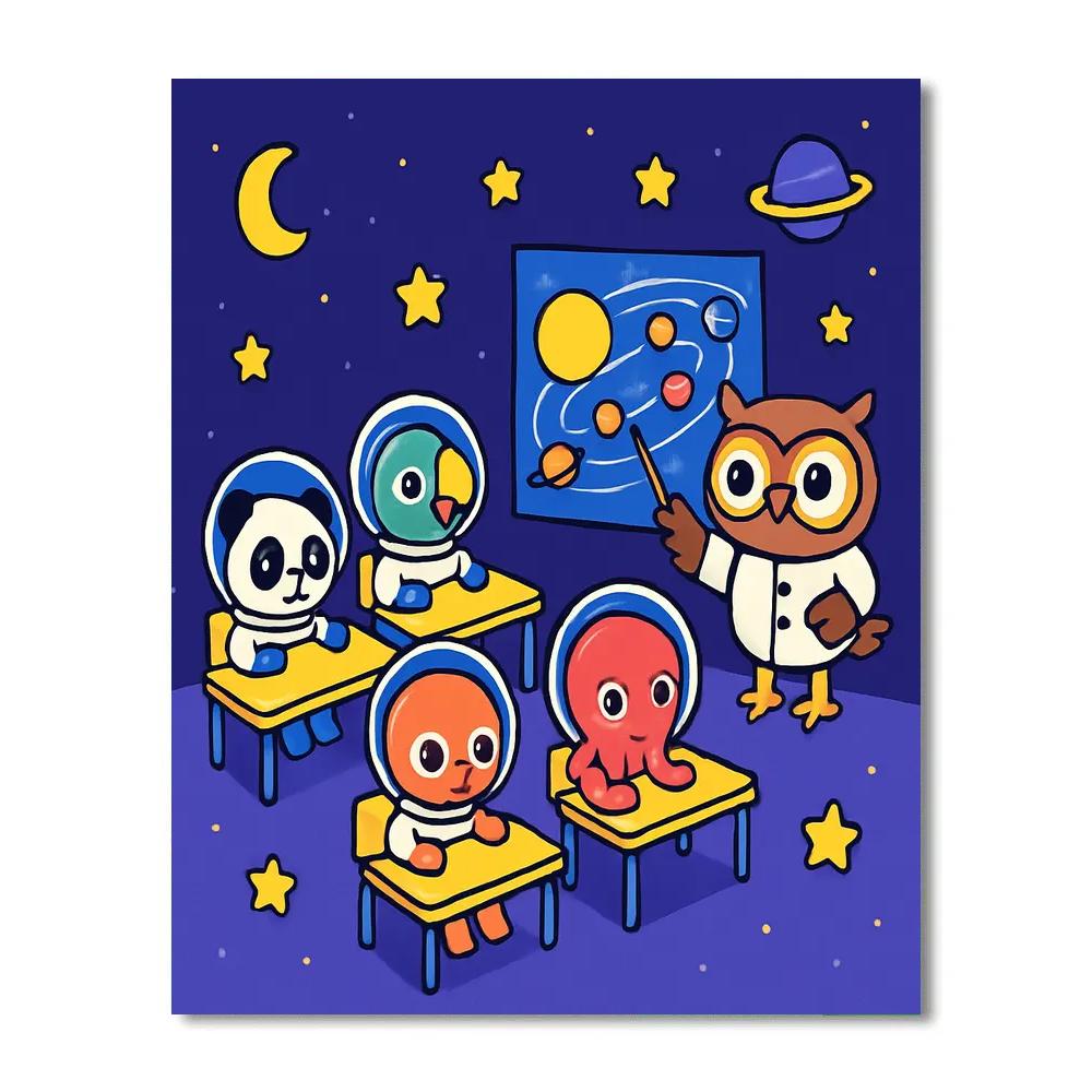 Galaxy Classroom With Space Animal Students Numbered painting kits