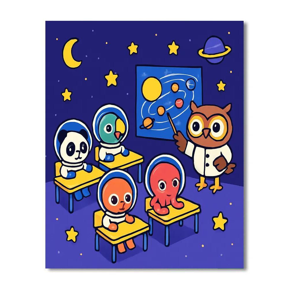 Galaxy Classroom With Space Animal Students Numbered painting kits