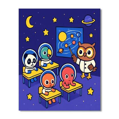 Galaxy Classroom With Space Animal Students Numbered painting kits