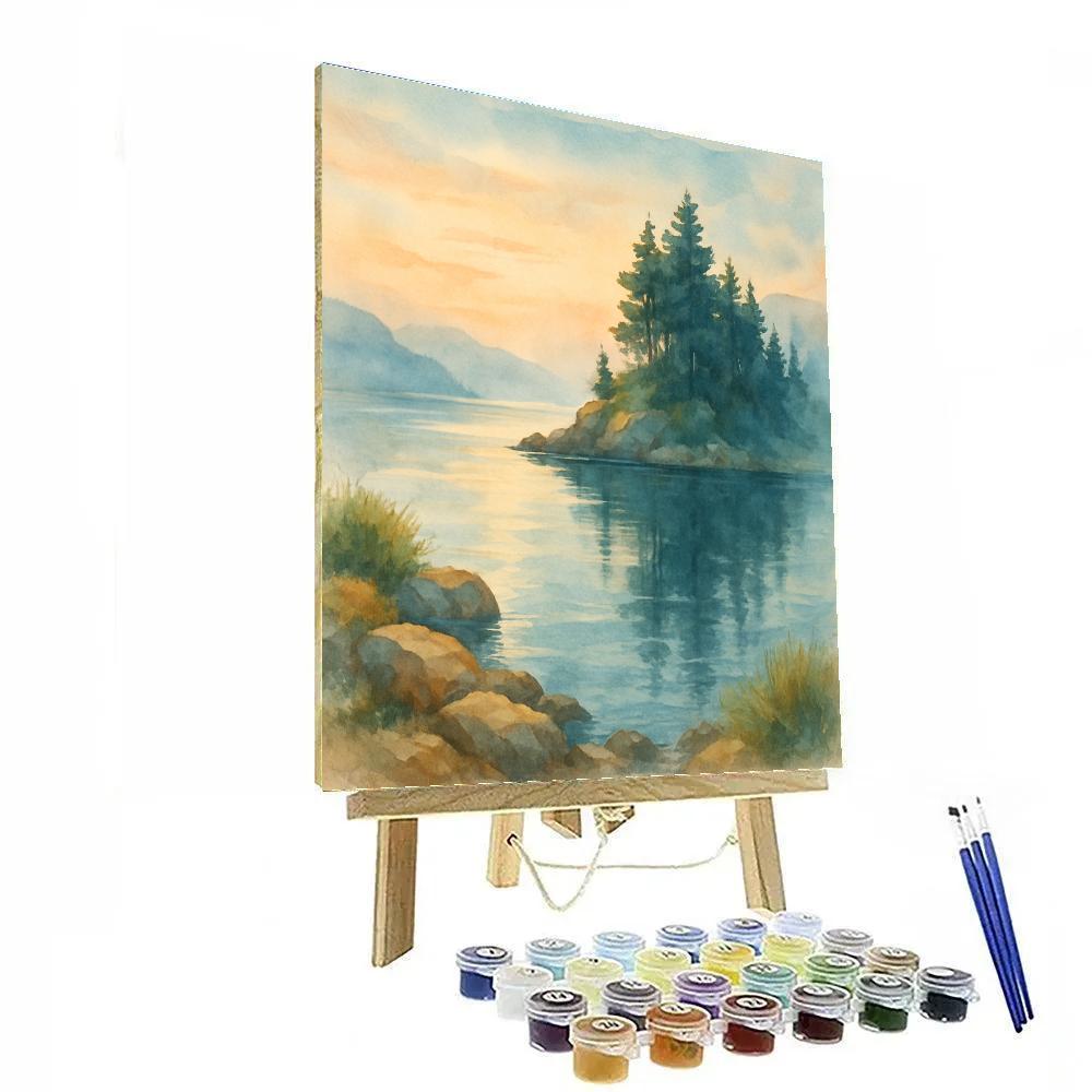 Silent Pines Over Silver Bay paint by number