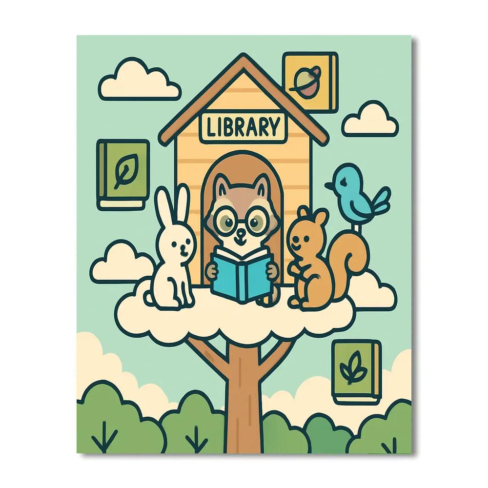 Floating Library In The Sky Forest Number painting