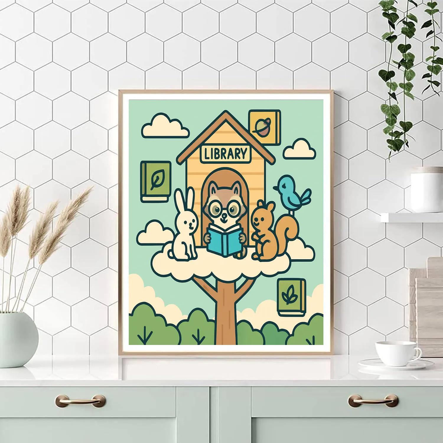 Floating Library In The Sky Forest Number painting