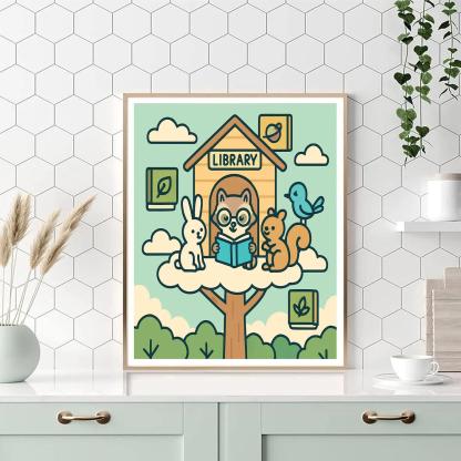 Floating Library In The Sky Forest Number painting