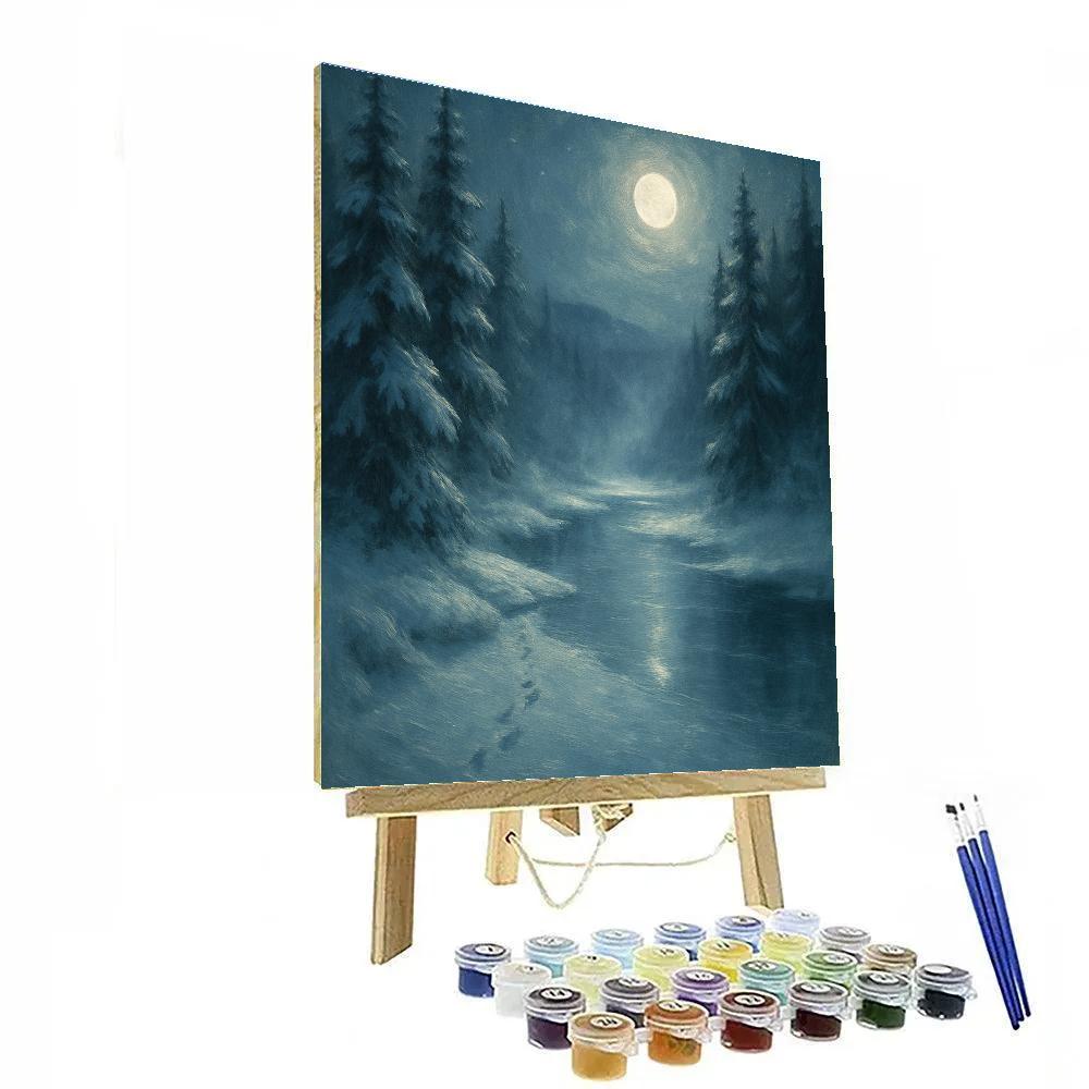 Moonlit Whisper Over Frozen Pines Painting by numbers kit