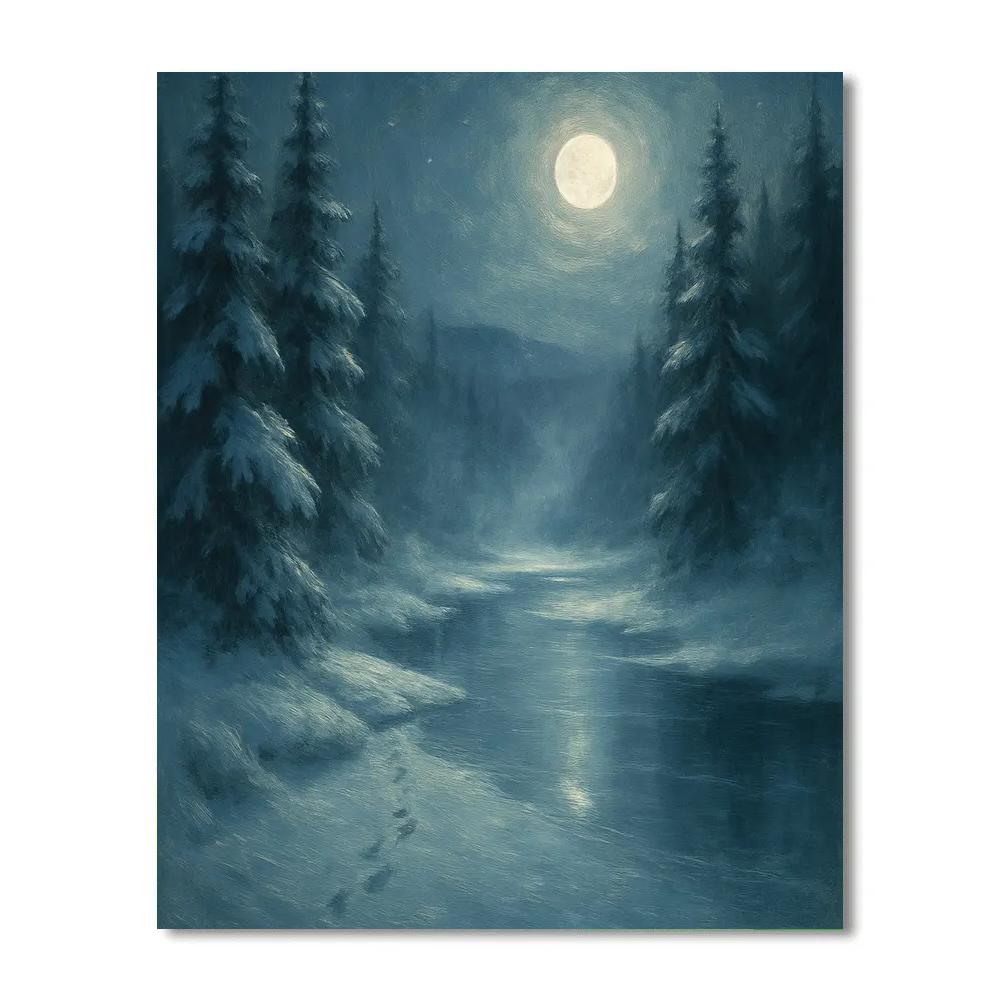 Moonlit Whisper Over Frozen Pines Painting by numbers kit