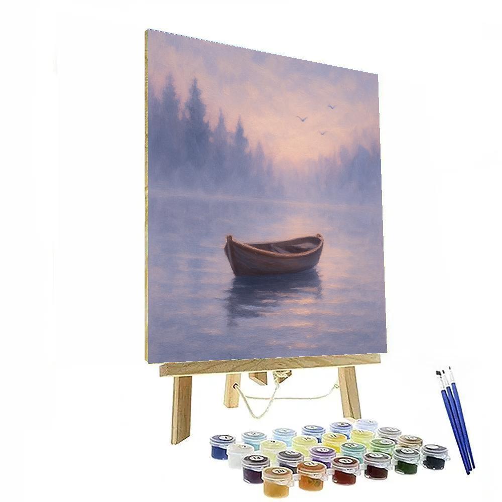 Misty Rowboat Dawn On Quiet Lake painting number kit