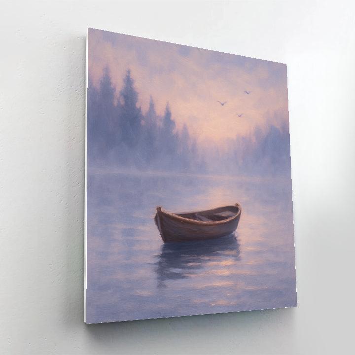 Misty Rowboat Dawn On Quiet Lake painting number kit