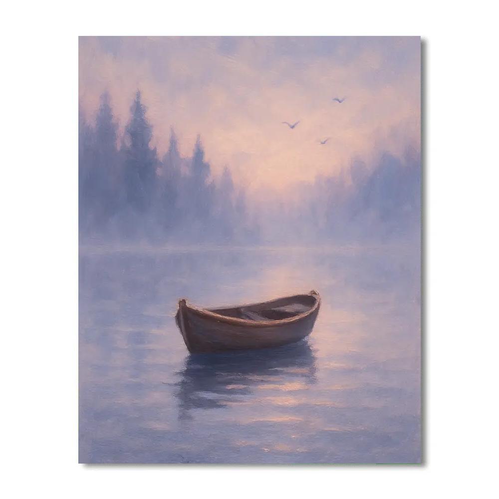 Misty Rowboat Dawn On Quiet Lake painting number kit