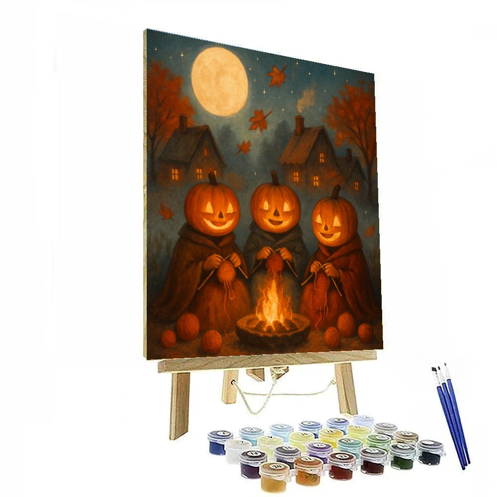Moonlit Pumpkin Knitting Circle DIY paint by numbers