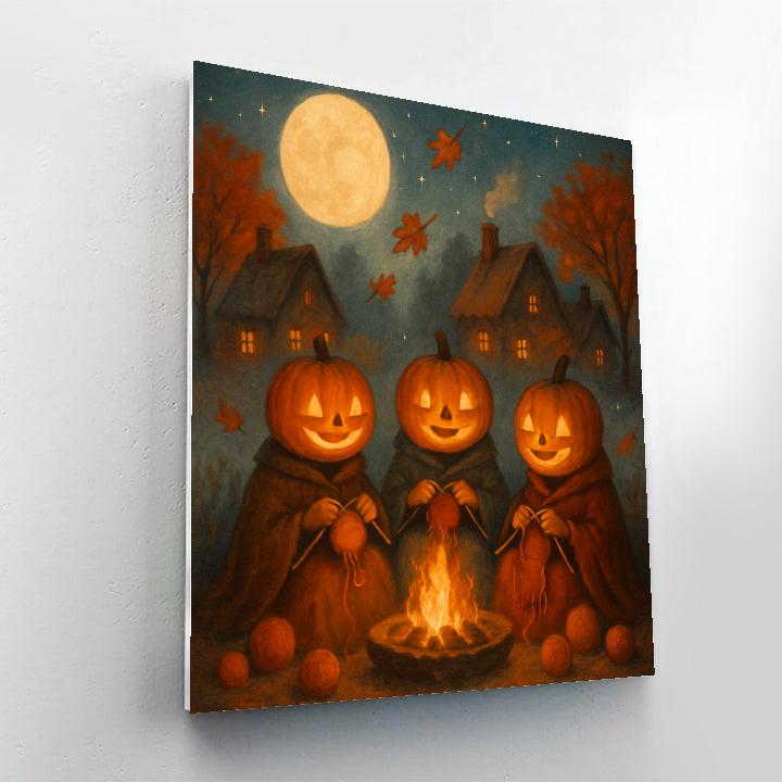 Moonlit Pumpkin Knitting Circle DIY paint by numbers