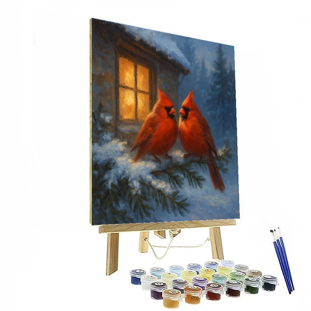 Cardinals Among Window Glow paint by numbers