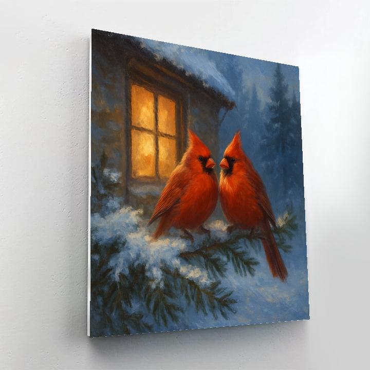 Cardinals Among Window Glow paint by numbers