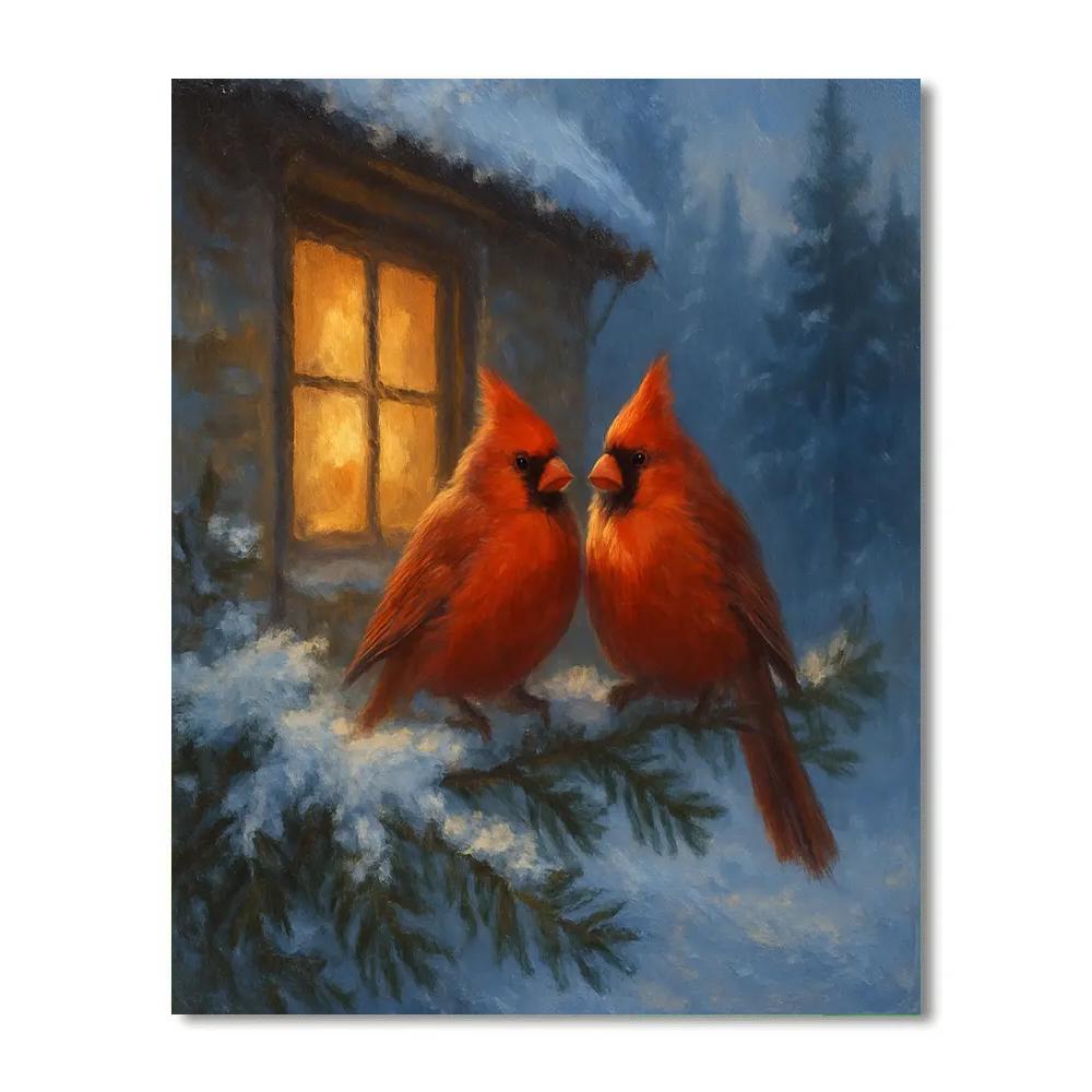 Cardinals Among Window Glow paint by numbers