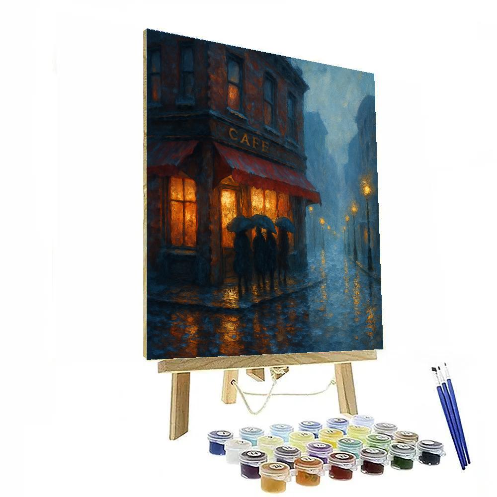Rainy Corner Cafe In The Old Brick District Number painting