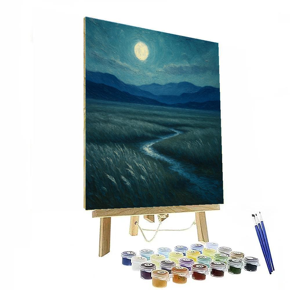 Moonlit Steppe With Distant Mountains paint by numbers