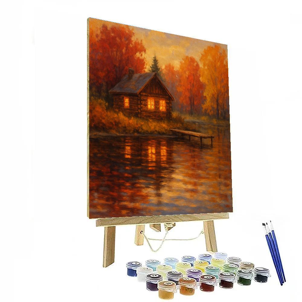 Cabin Lights Across Autumn Lake DIY paint by numbers
