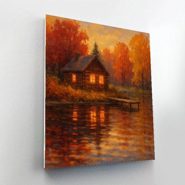 Cabin Lights Across Autumn Lake DIY paint by numbers