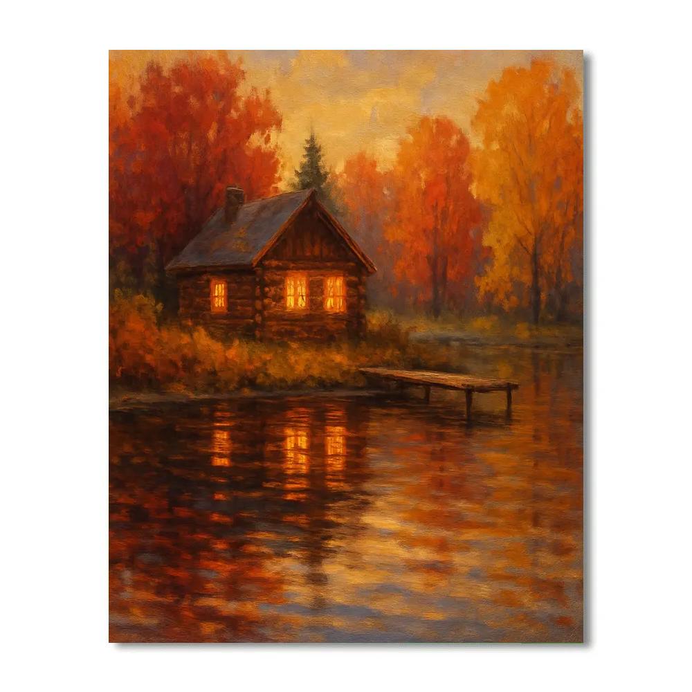 Cabin Lights Across Autumn Lake DIY paint by numbers