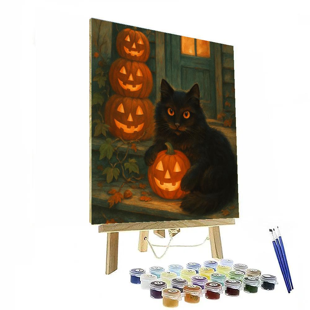 Lantern Cat On The Autumn Steps DIY paint by numbers