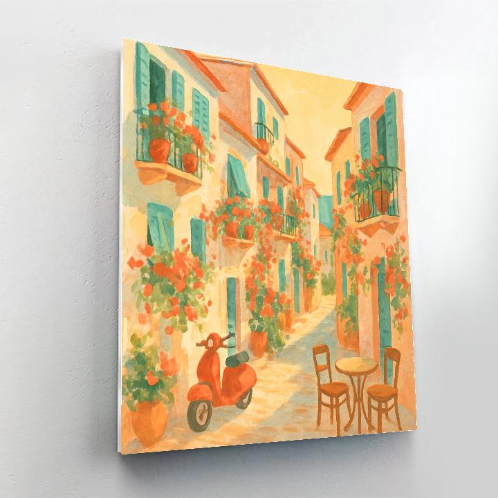 Sunlit Balconies On The Mediterranean Hill Street Painting by numbers kit