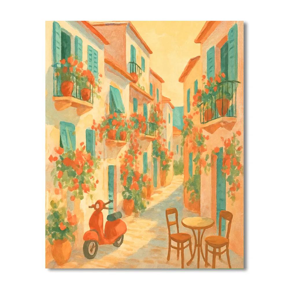 Sunlit Balconies On The Mediterranean Hill Street Painting by numbers kit