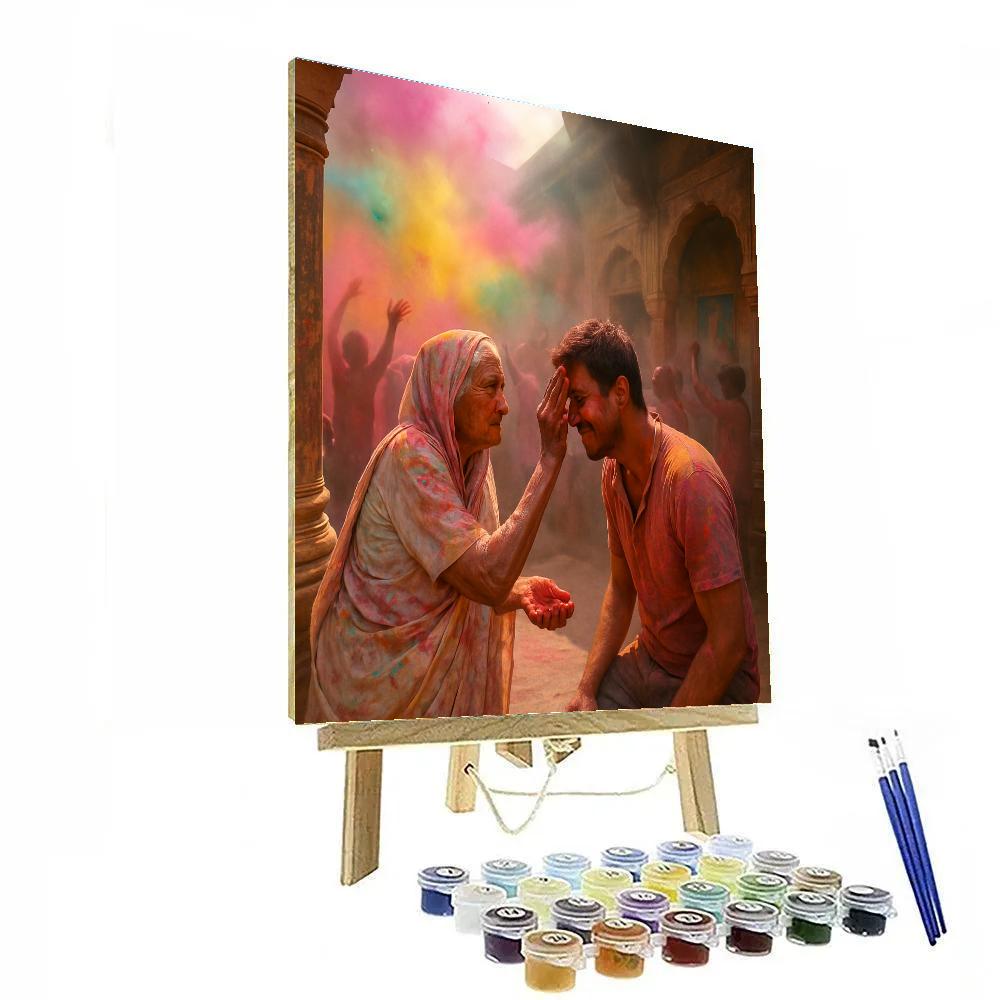 Holi Morning In Vrindavan Temple Courtyard paint by number