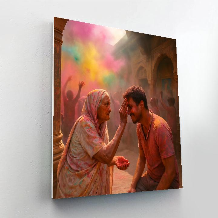 Holi Morning In Vrindavan Temple Courtyard paint by number