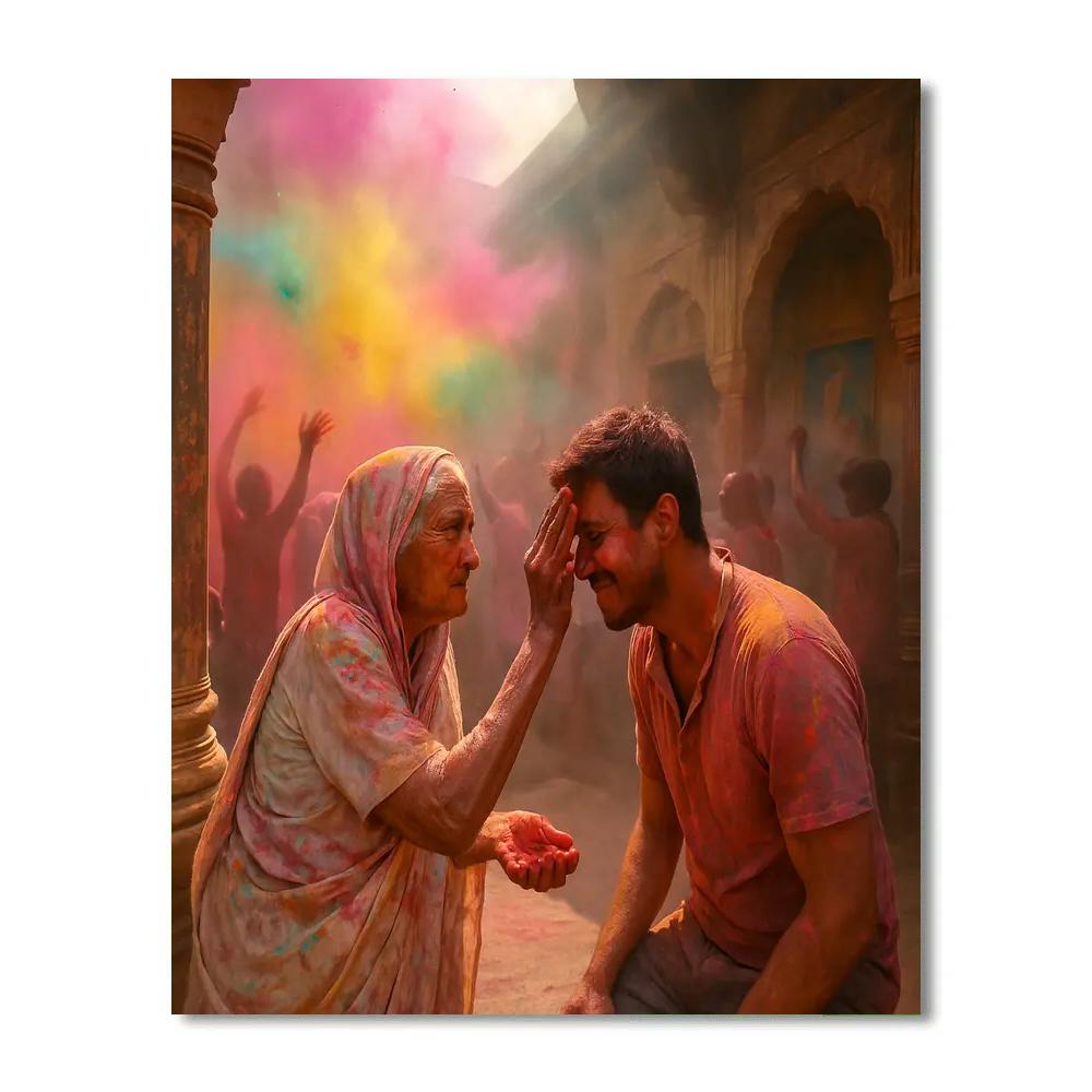 Holi Morning In Vrindavan Temple Courtyard paint by number