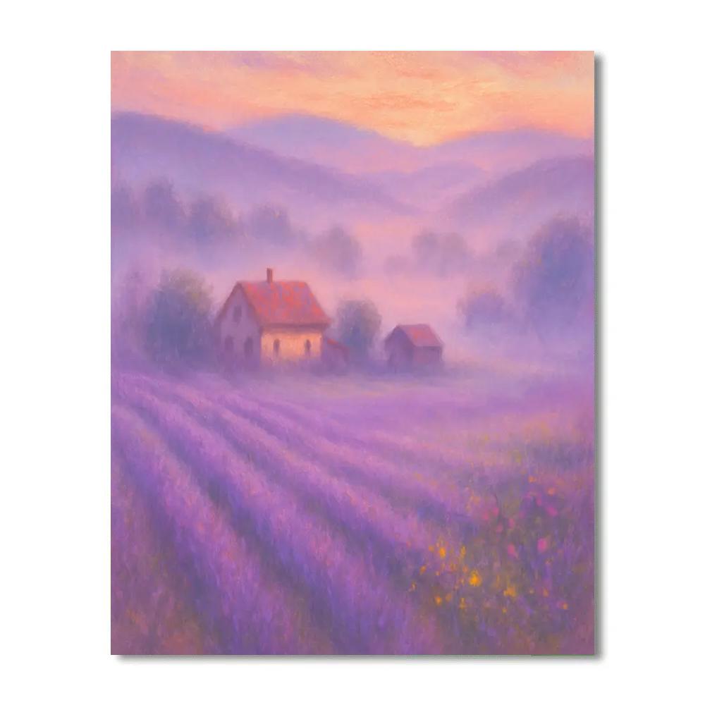 Lavender Mist Over The Valley Farm painting number kit