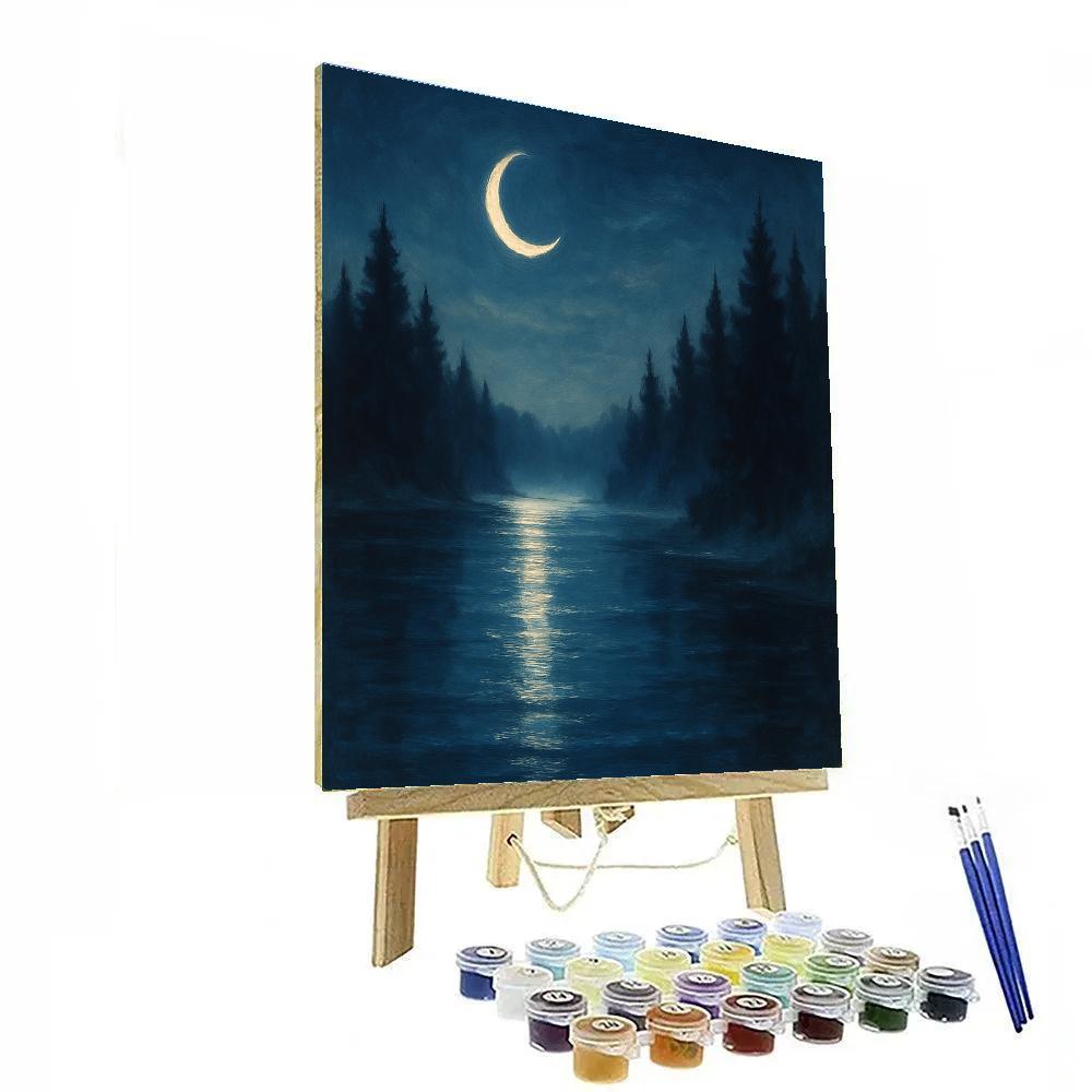 Moonlit Pines Over Silver Lake painting number kit