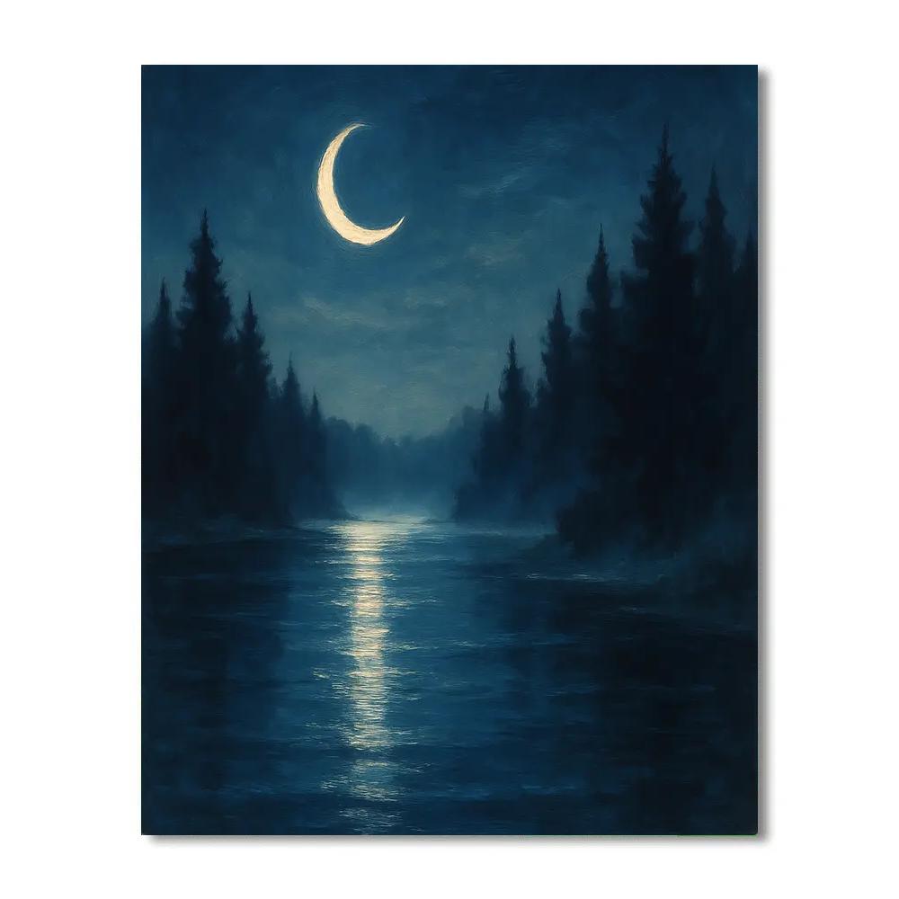 Moonlit Pines Over Silver Lake painting number kit