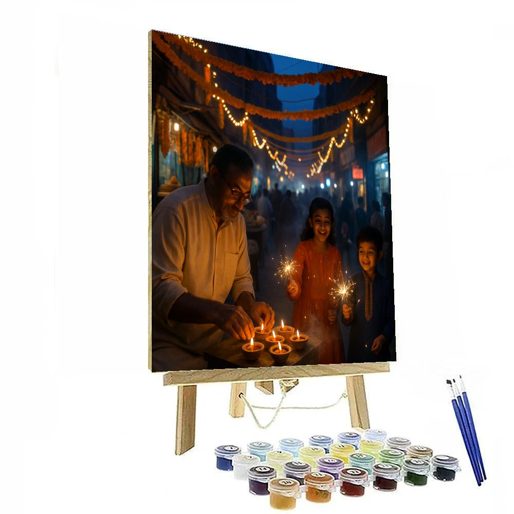 Diwali Night Street In Old Delhi Paint by numbers art