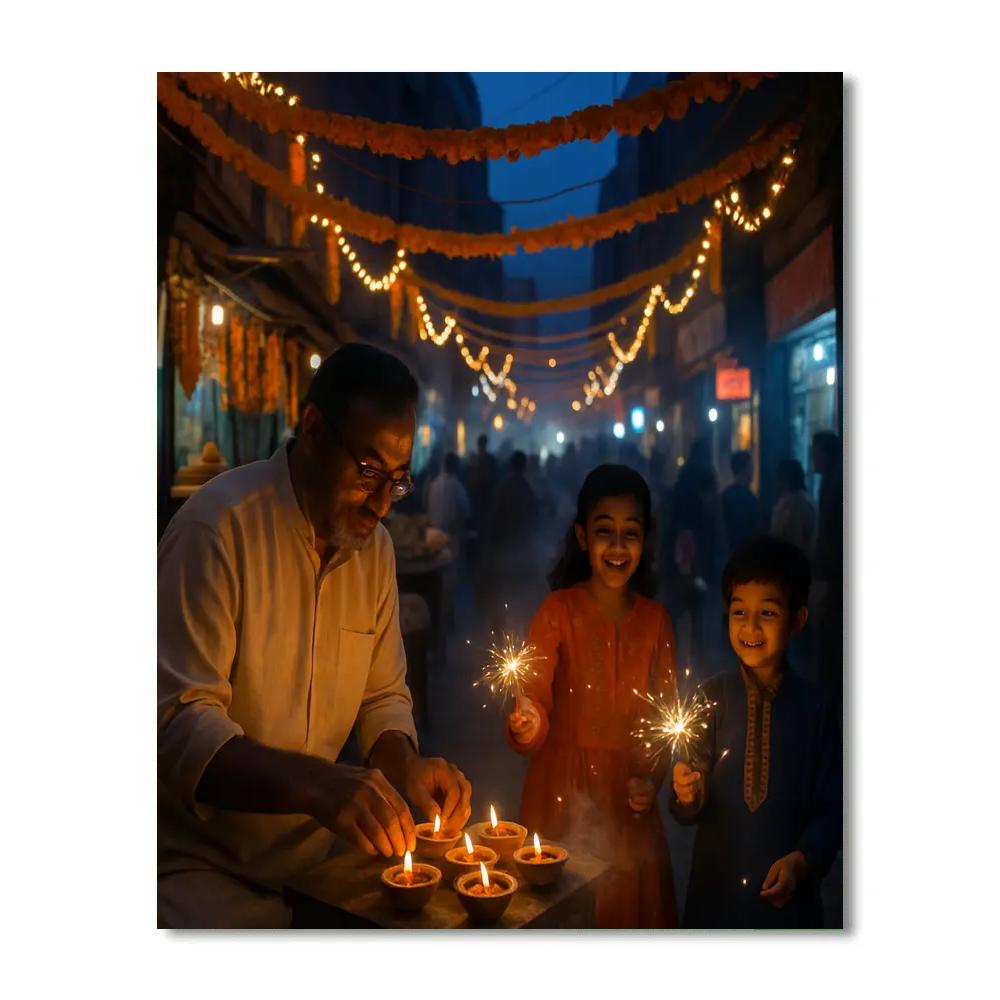 Diwali Night Street In Old Delhi Paint by numbers art