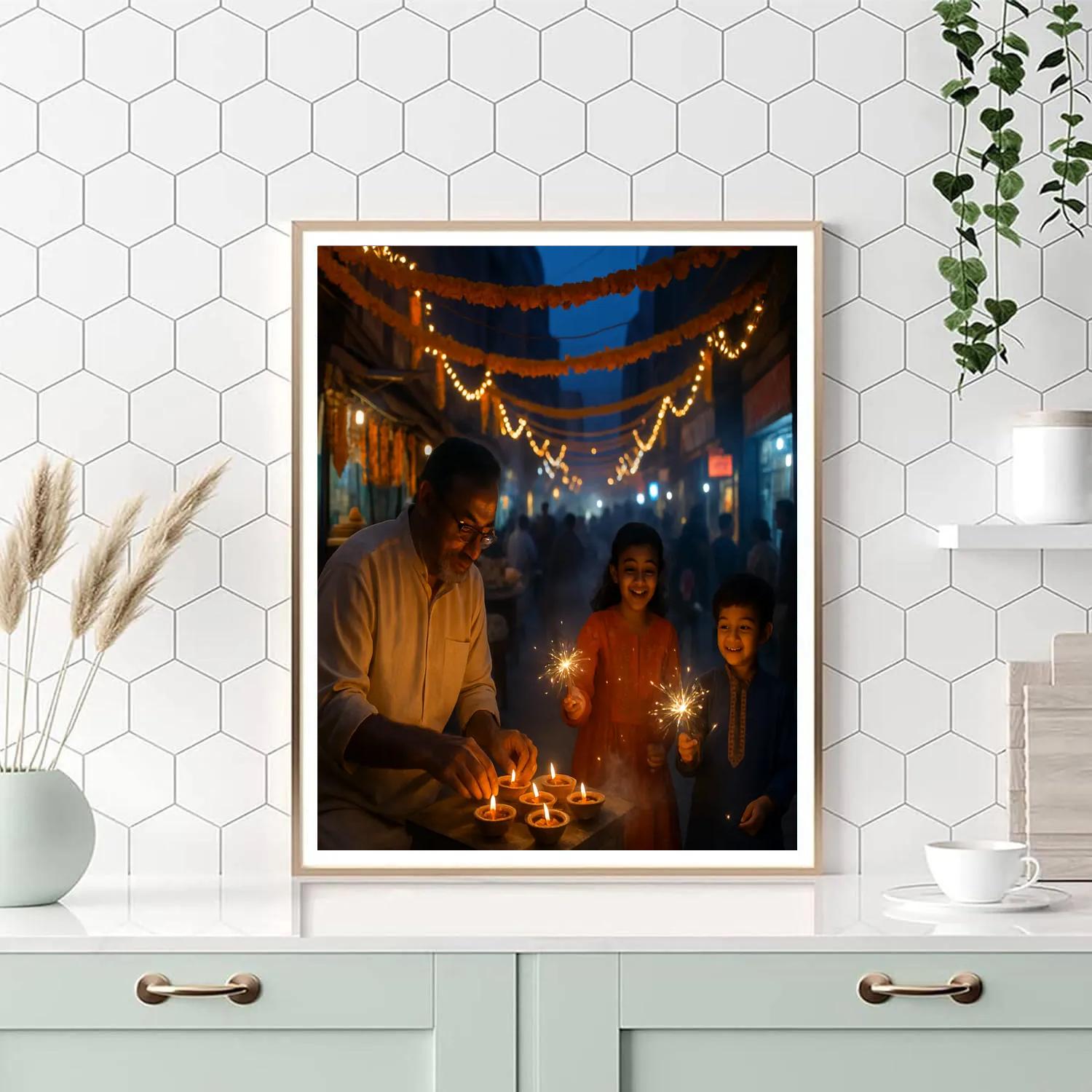 Diwali Night Street In Old Delhi Paint by numbers art