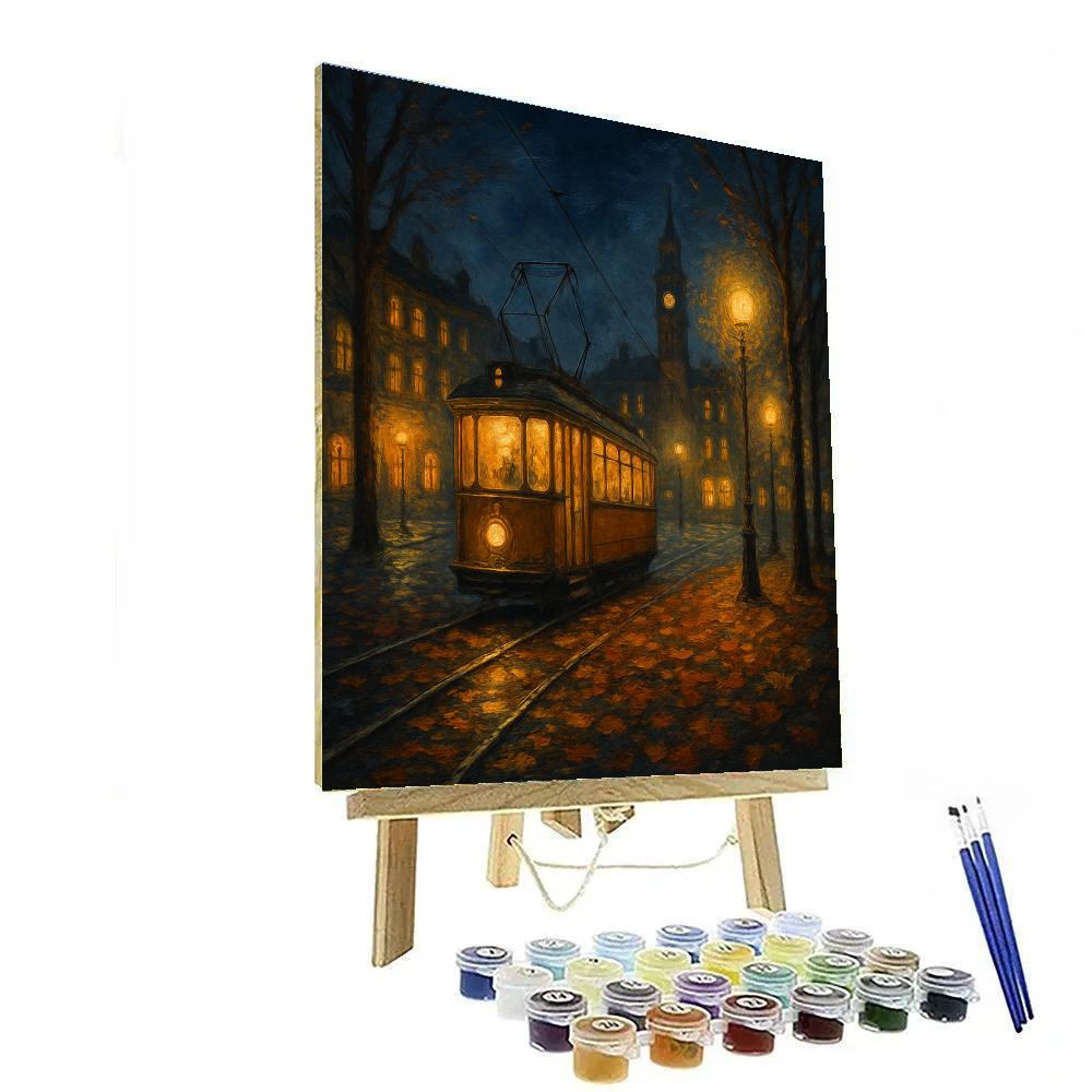 Midnight Tram Through The Autumn Square painting number kit