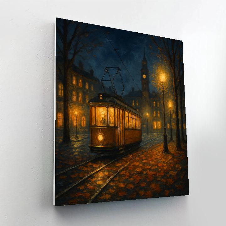 Midnight Tram Through The Autumn Square painting number kit