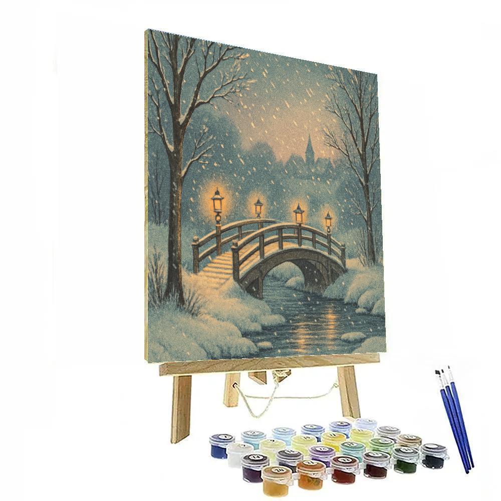 Lantern Bridge In Gentle Snowfall Number painting