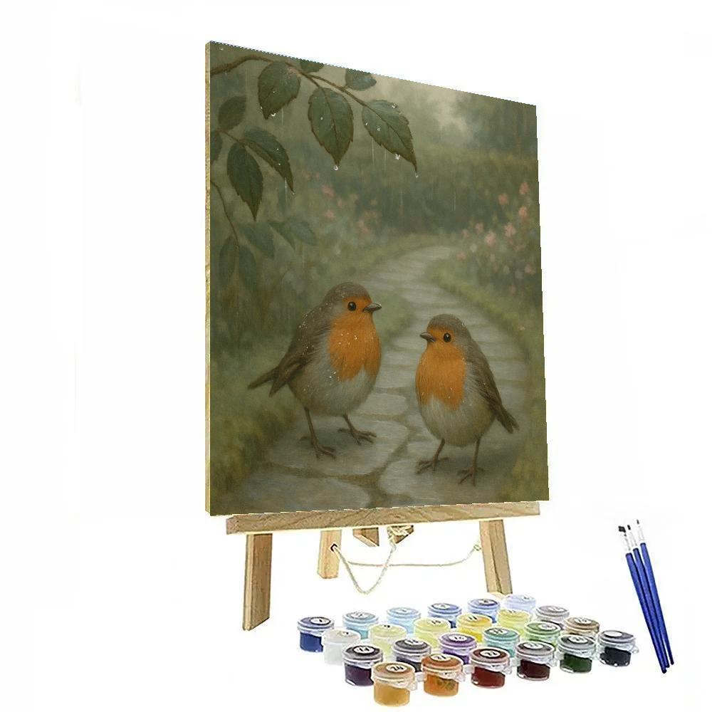 Garden Robins On Rainy Stone Path DIY paint by numbers