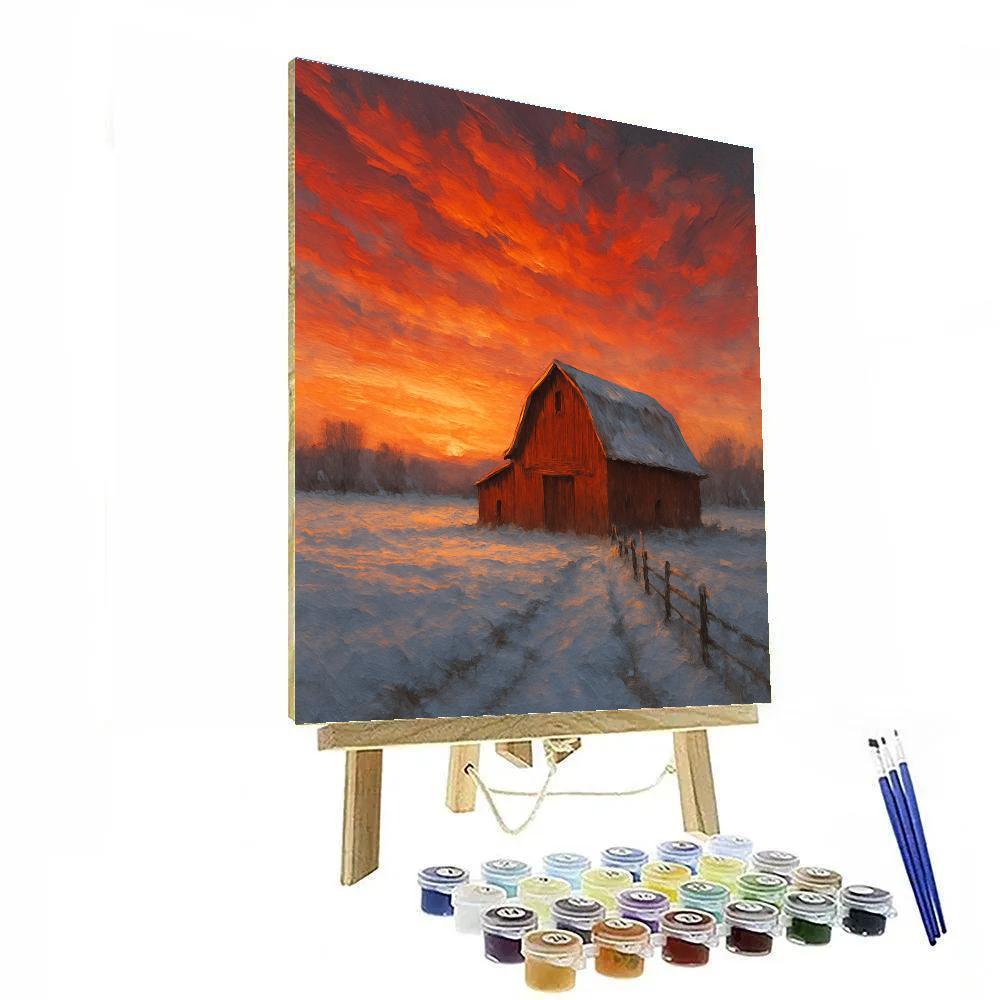 Winter Barn Under Ember Skies Paint by numbers kits