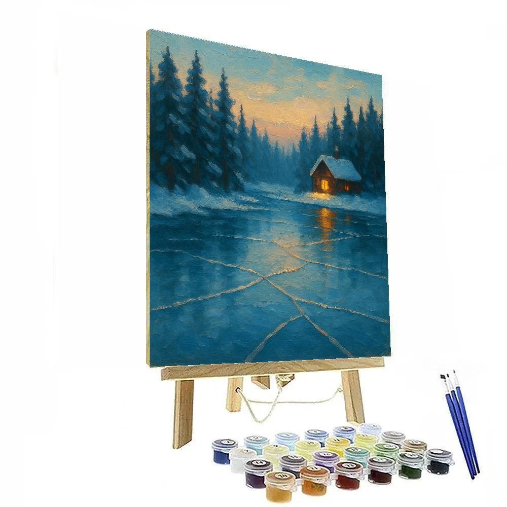 Winter Hearth Reflections By Frozen Lake paint by color