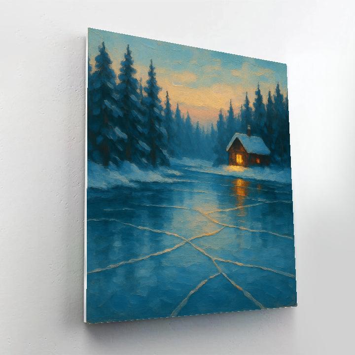 Winter Hearth Reflections By Frozen Lake paint by color