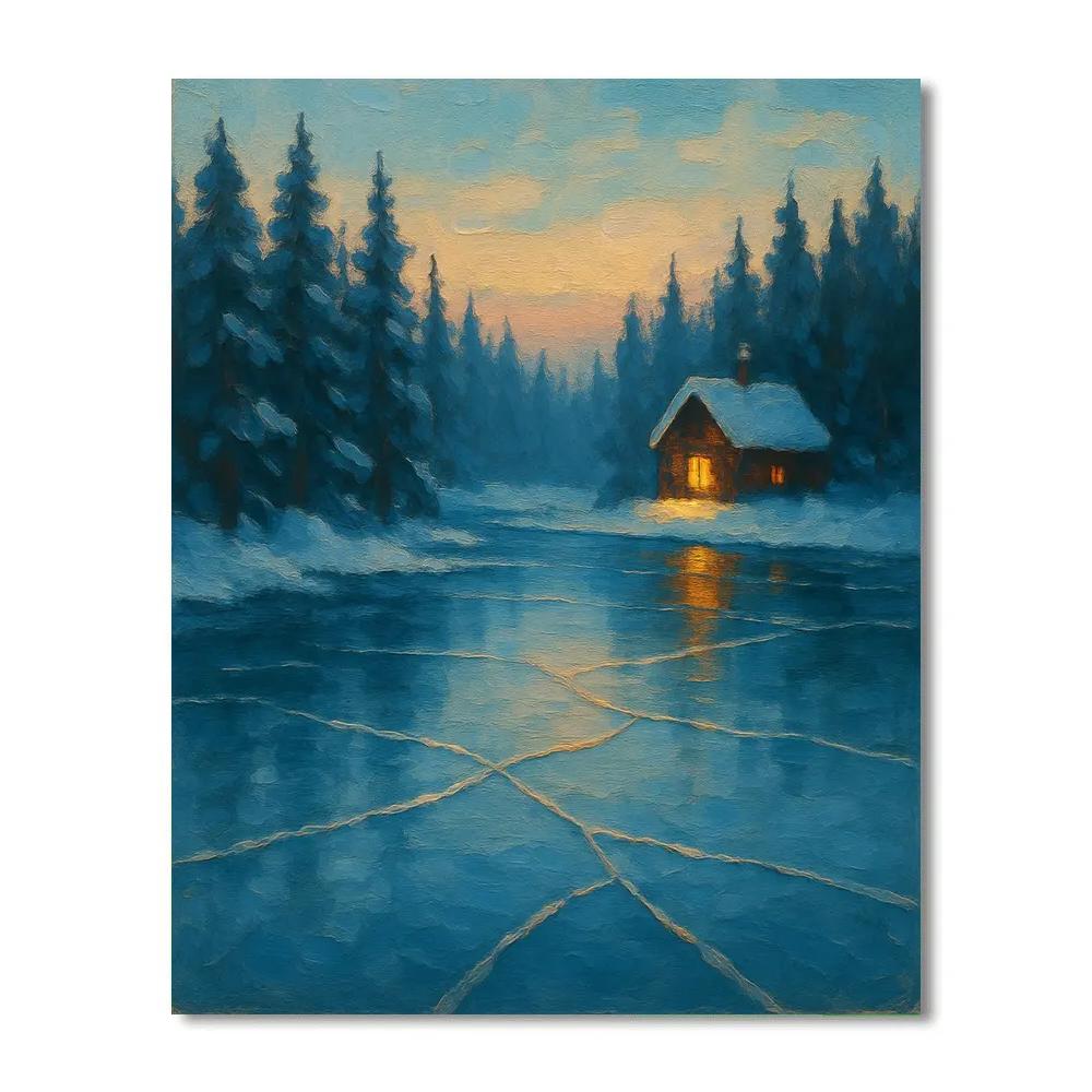 Winter Hearth Reflections By Frozen Lake paint by color
